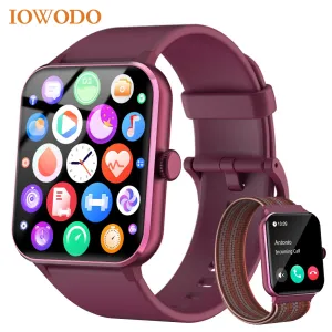 IOWODO 1.85” Full Touch HD Smartwatch Smart Watch Bluetooth Calling 100  Sport Fitness Tracking Watch with Voice Assistant