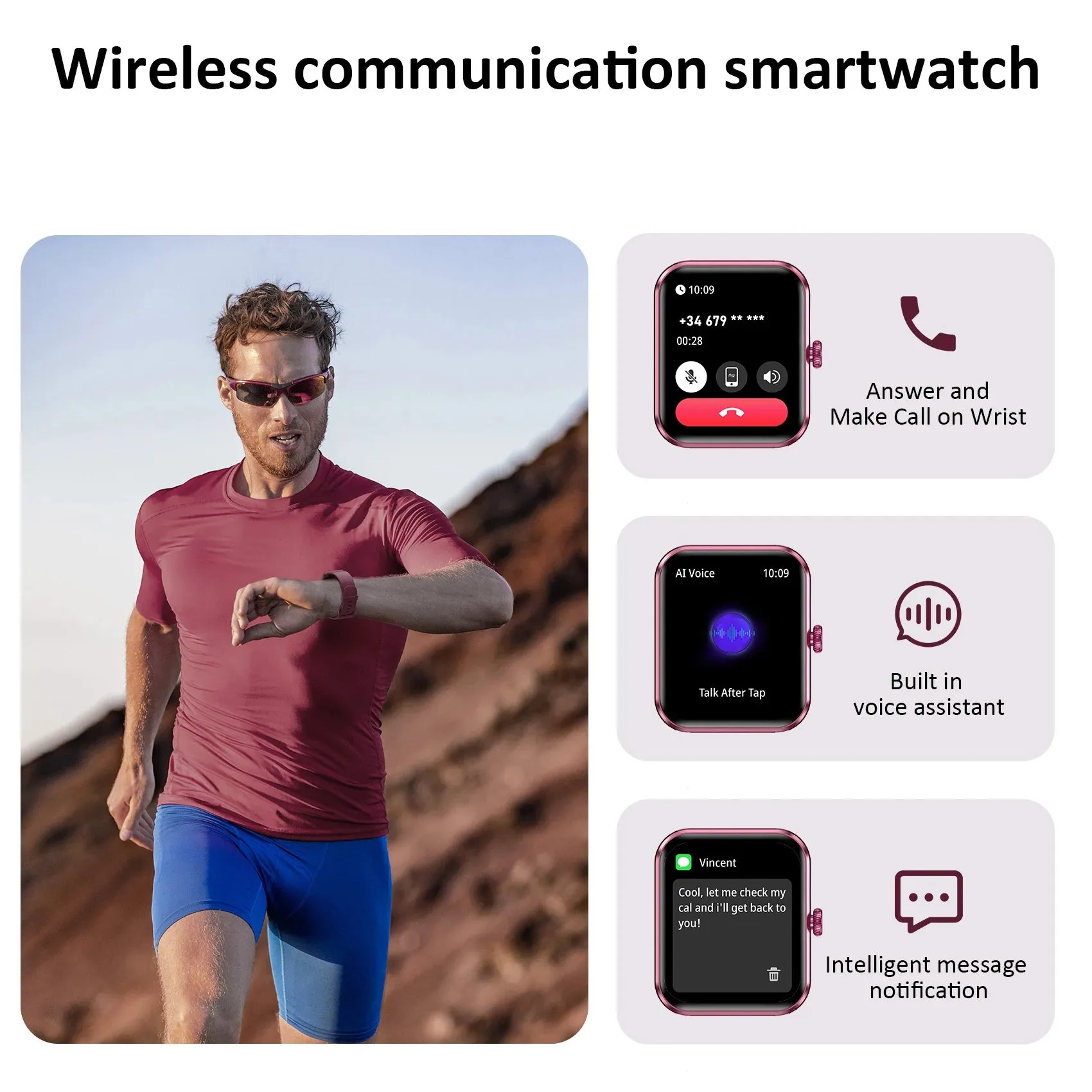 IOWODO 1.85” Full Touch HD Smartwatch Smart Watch Bluetooth Calling 100  Sport Fitness Tracking Watch with Voice Assistant