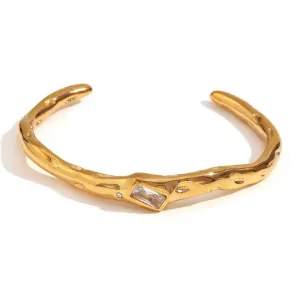 Irregular Opening Rectangular Zircon Bracelet 18K Gold Plated