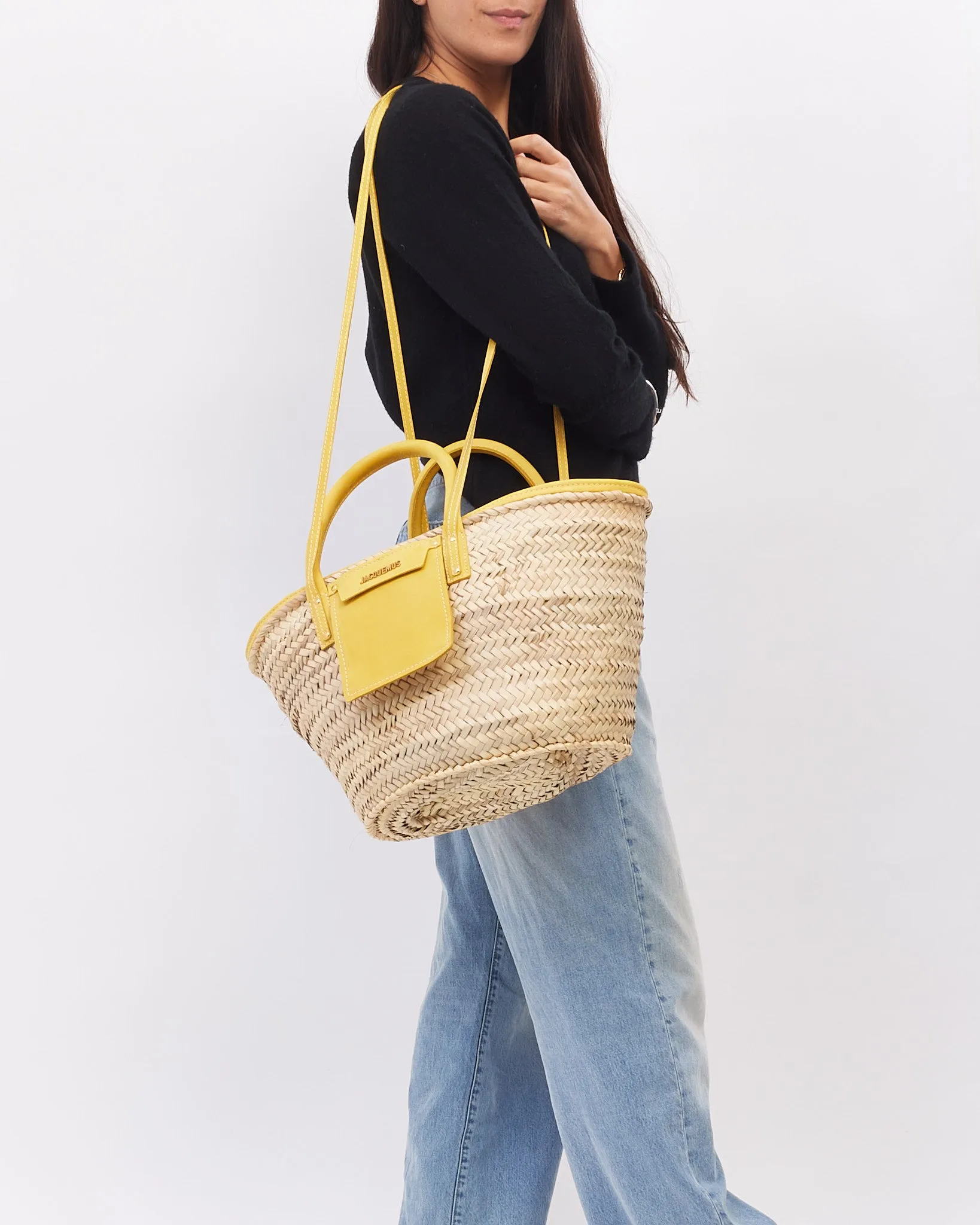 Jacquemus Beige & Yellow Le Raphia 'Le Panier Soli' Tote