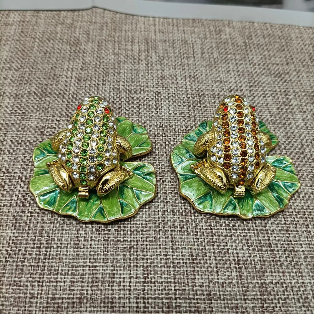 Jewelry Gift Enamel Color Craft Frog Lotus Leaf Crystal Trinket Fashion Organizer Box Storage
