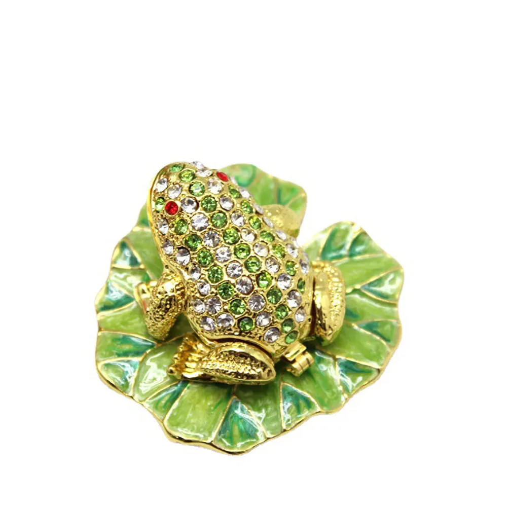 Jewelry Gift Enamel Color Craft Frog Lotus Leaf Crystal Trinket Fashion Organizer Box Storage