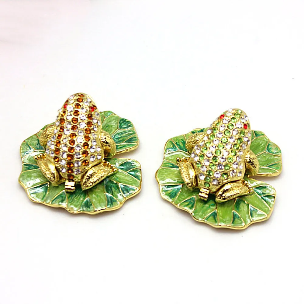 Jewelry Gift Enamel Color Craft Frog Lotus Leaf Crystal Trinket Fashion Organizer Box Storage
