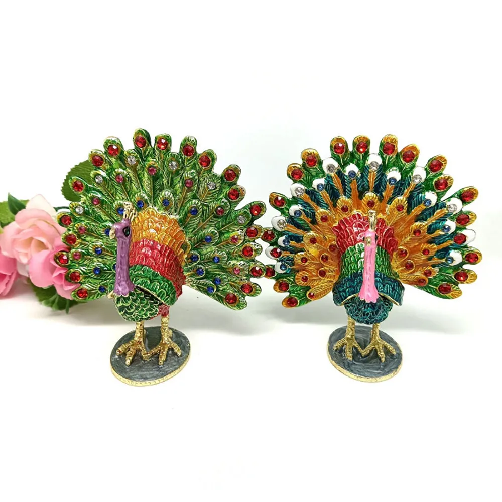 Jewelry Gift Enamel Color Craft Peacock Crystal Trinket Fashion Organizer Box Storage