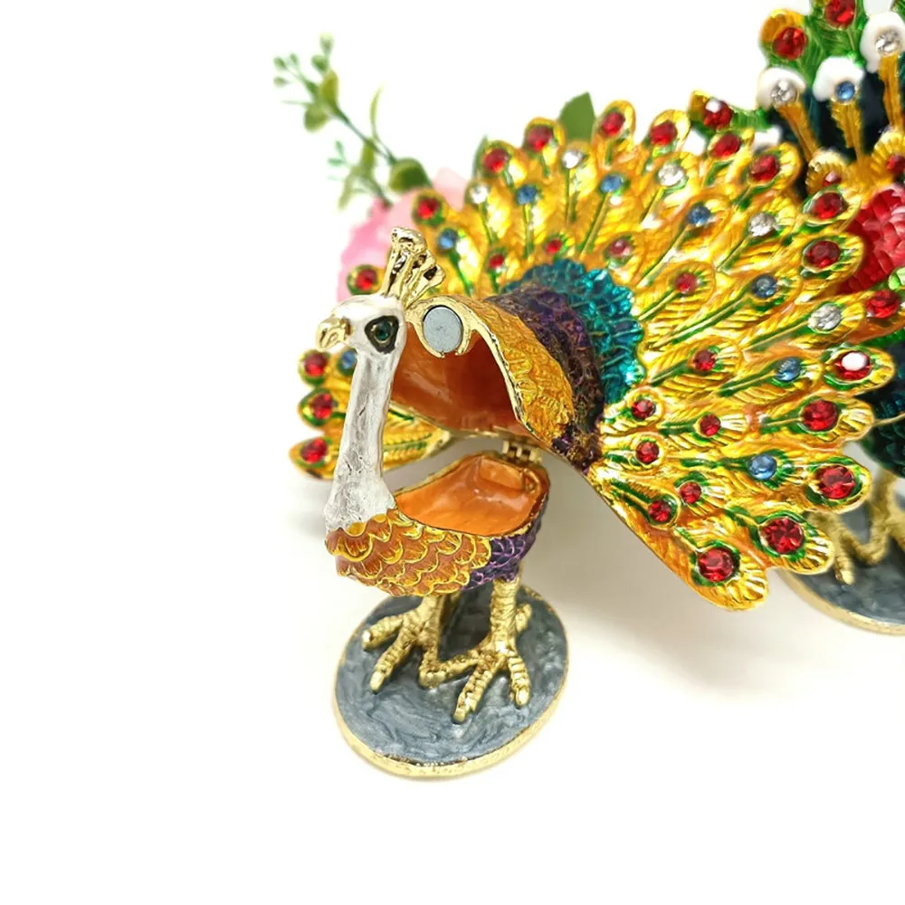 Jewelry Gift Enamel Color Craft Peacock Crystal Trinket Fashion Organizer Box Storage