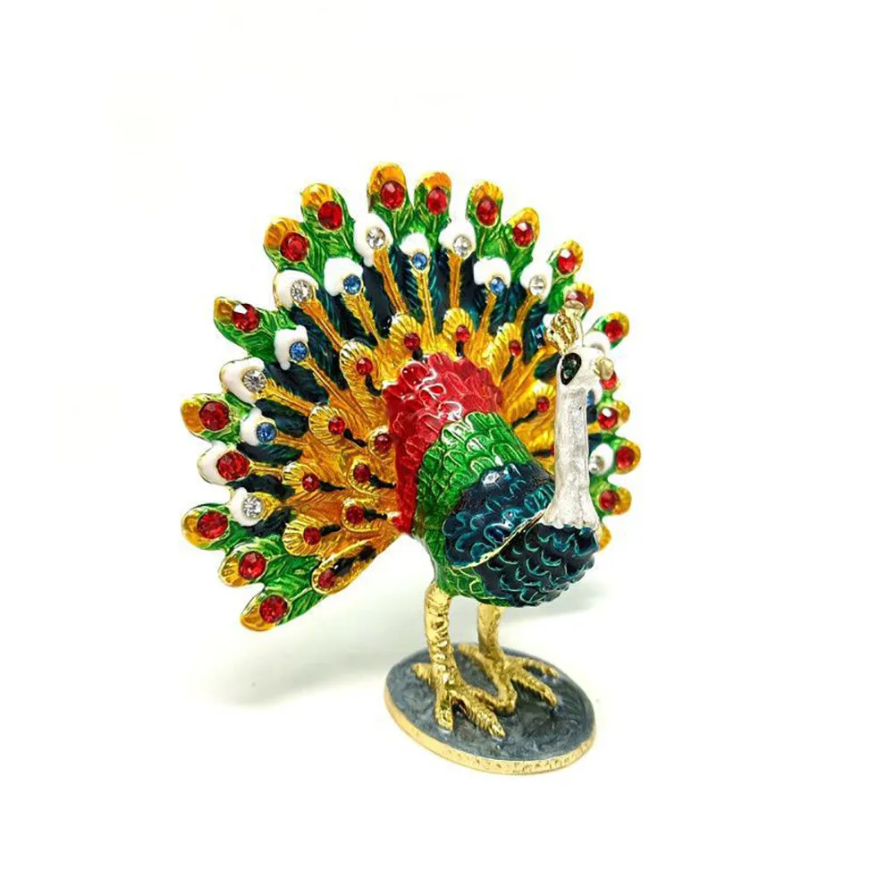 Jewelry Gift Enamel Color Craft Peacock Crystal Trinket Fashion Organizer Box Storage