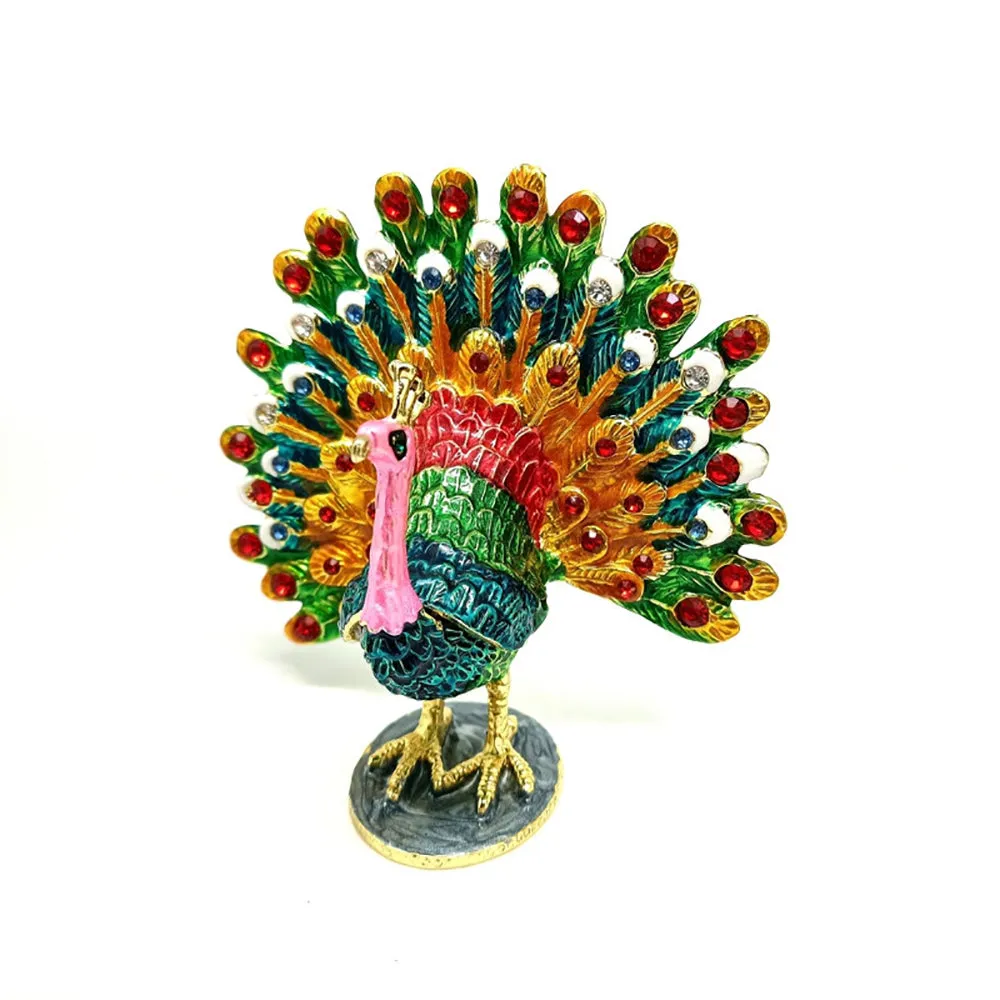 Jewelry Gift Enamel Color Craft Peacock Crystal Trinket Fashion Organizer Box Storage