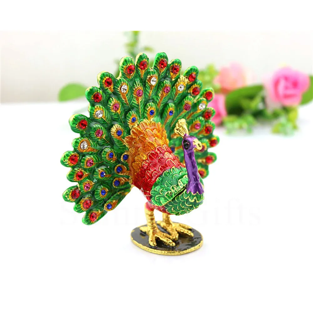 Jewelry Gift Enamel Color Craft Peacock Crystal Trinket Fashion Organizer Box Storage