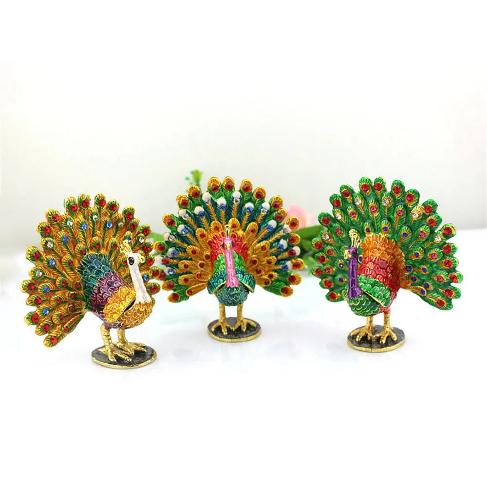 Jewelry Gift Enamel Color Craft Peacock Crystal Trinket Fashion Organizer Box Storage