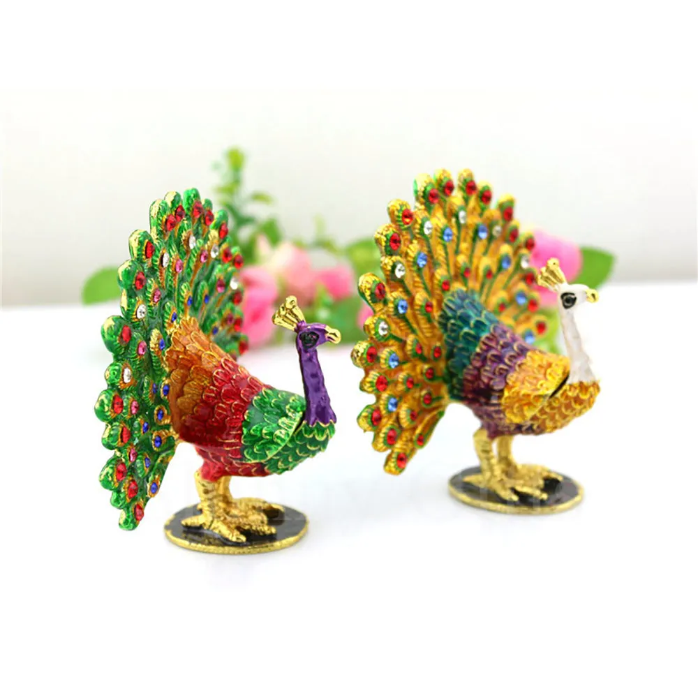 Jewelry Gift Enamel Color Craft Peacock Crystal Trinket Fashion Organizer Box Storage
