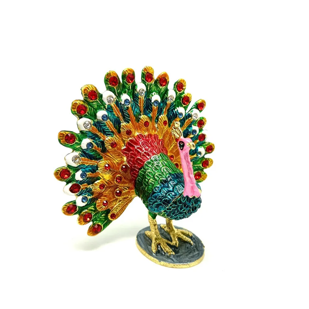 Jewelry Gift Enamel Color Craft Peacock Crystal Trinket Fashion Organizer Box Storage
