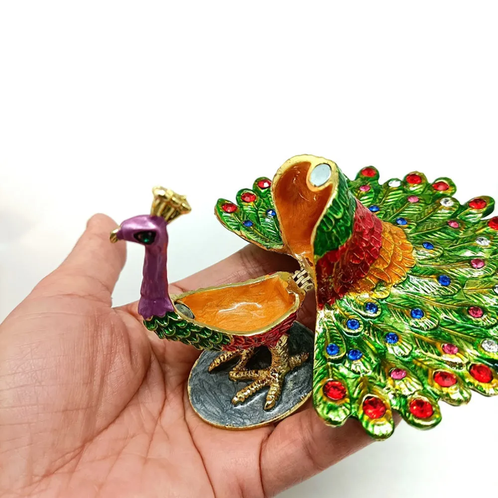 Jewelry Gift Enamel Color Craft Peacock Crystal Trinket Fashion Organizer Box Storage