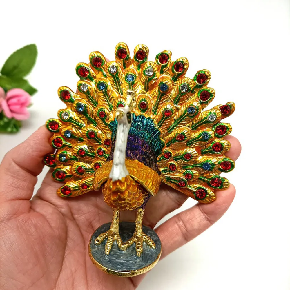 Jewelry Gift Enamel Color Craft Peacock Crystal Trinket Fashion Organizer Box Storage