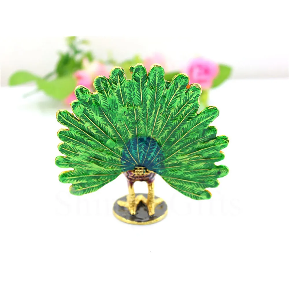 Jewelry Gift Enamel Color Craft Peacock Crystal Trinket Fashion Organizer Box Storage