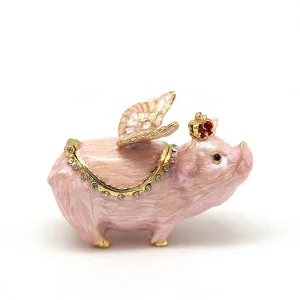 Jewelry Gift Flying Pig Crown Crystal Enameled Trinket Fashion Organizer Box Storage