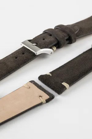 JPM Italian Vintage Suede Leather Watch Strap in CHARCOAL