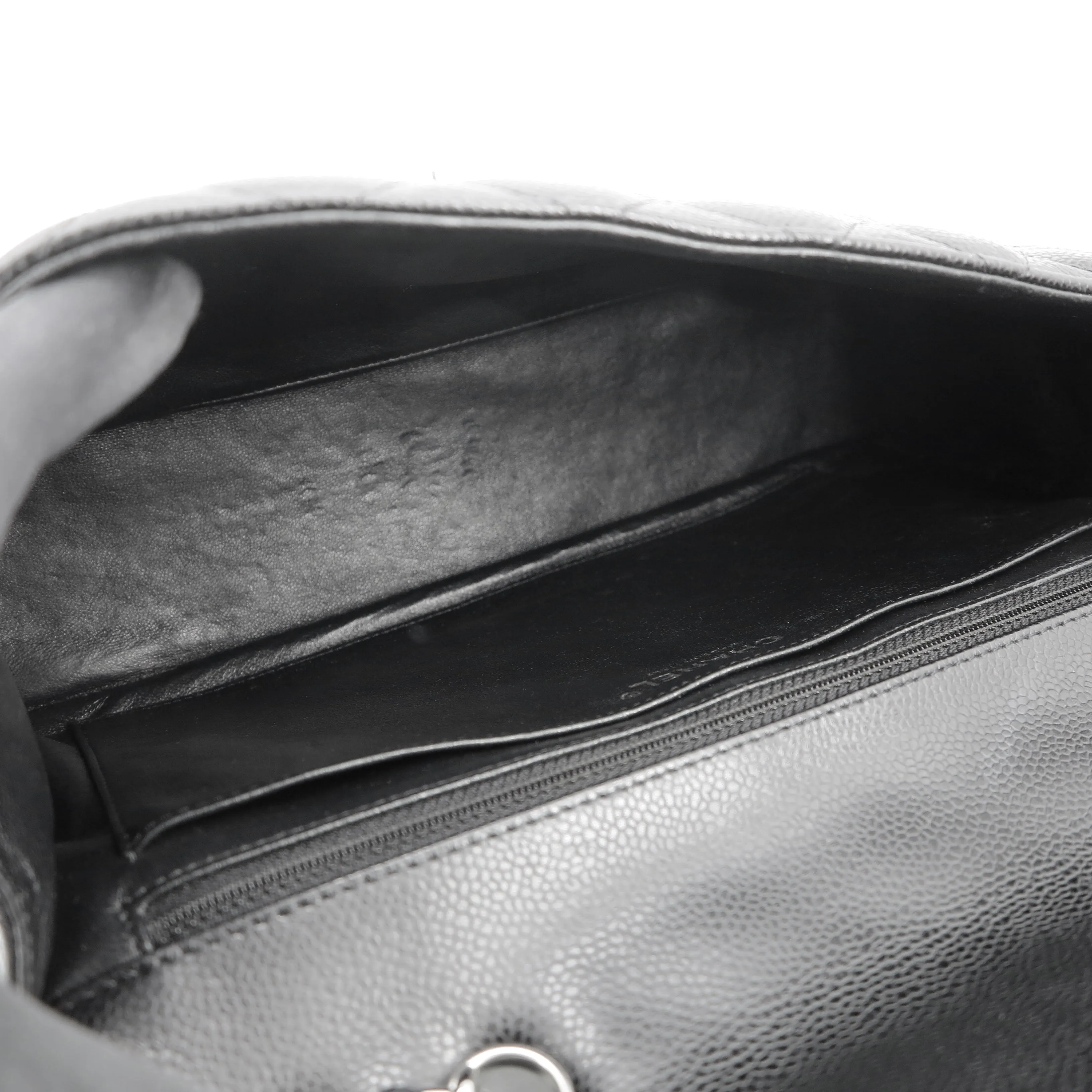 Jumbo Classic Single Flap Bag in Black Caviar