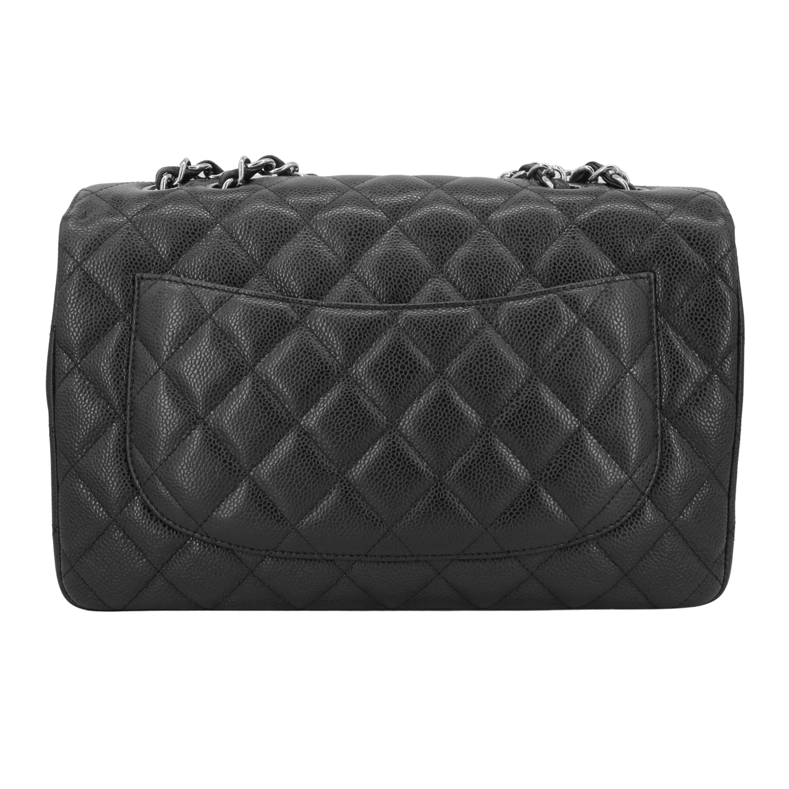 Jumbo Classic Single Flap Bag in Black Caviar