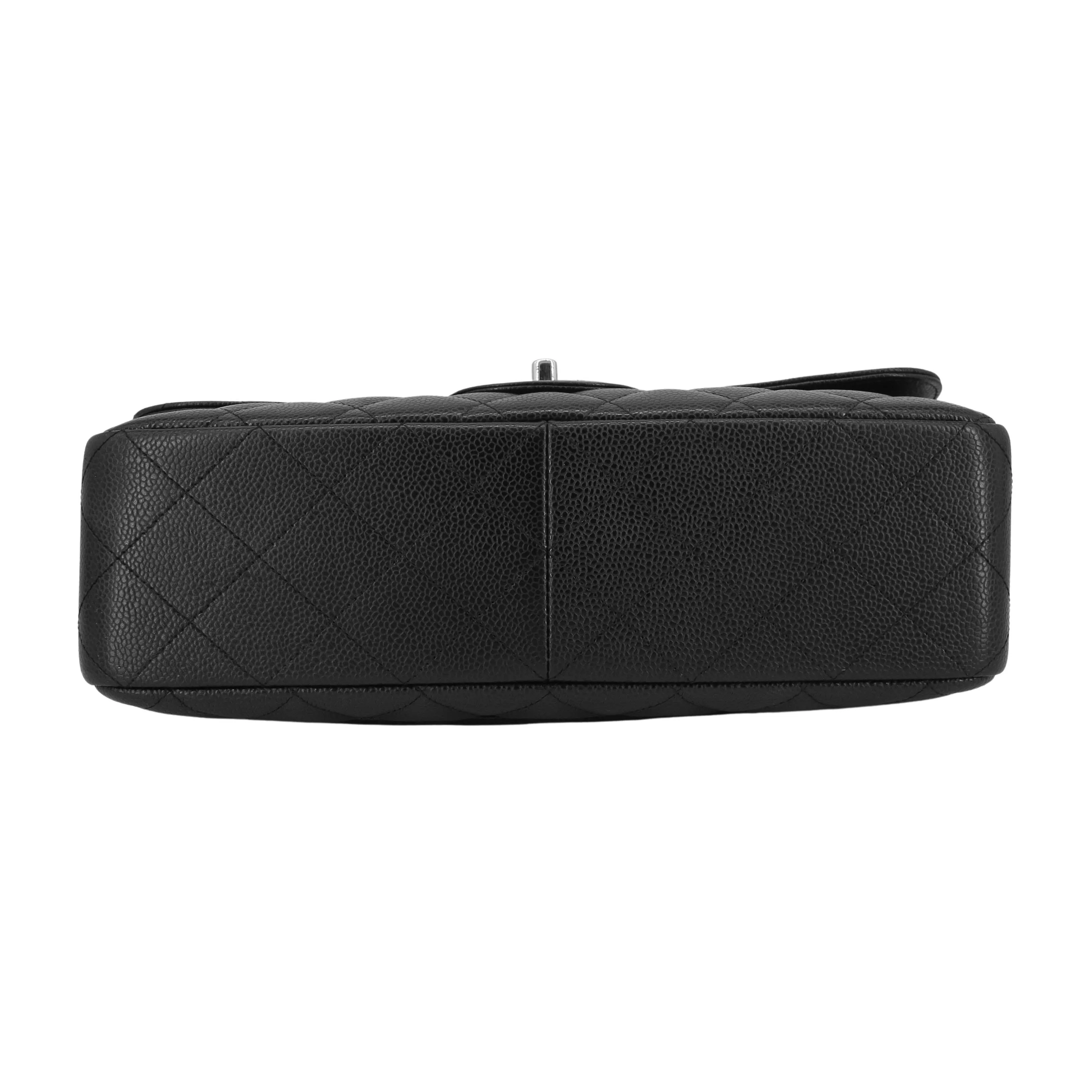 Jumbo Classic Single Flap Bag in Black Caviar
