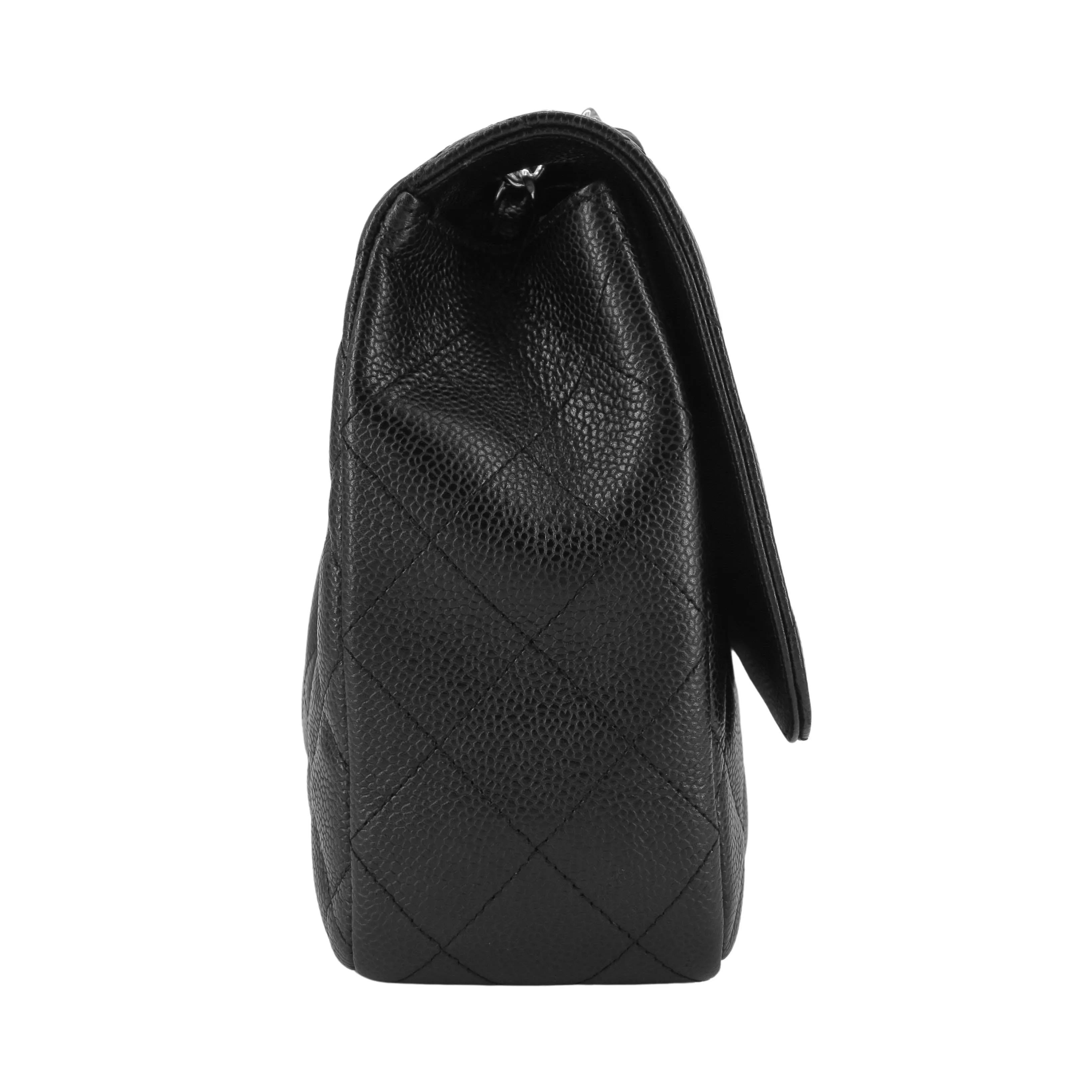 Jumbo Classic Single Flap Bag in Black Caviar