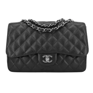 Jumbo Classic Single Flap Bag in Black Caviar