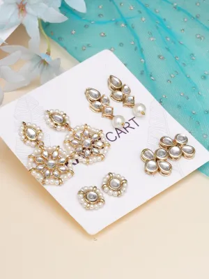 Karatcart Set of 4 Handcrafted Kundan Earrings Combo for Women
