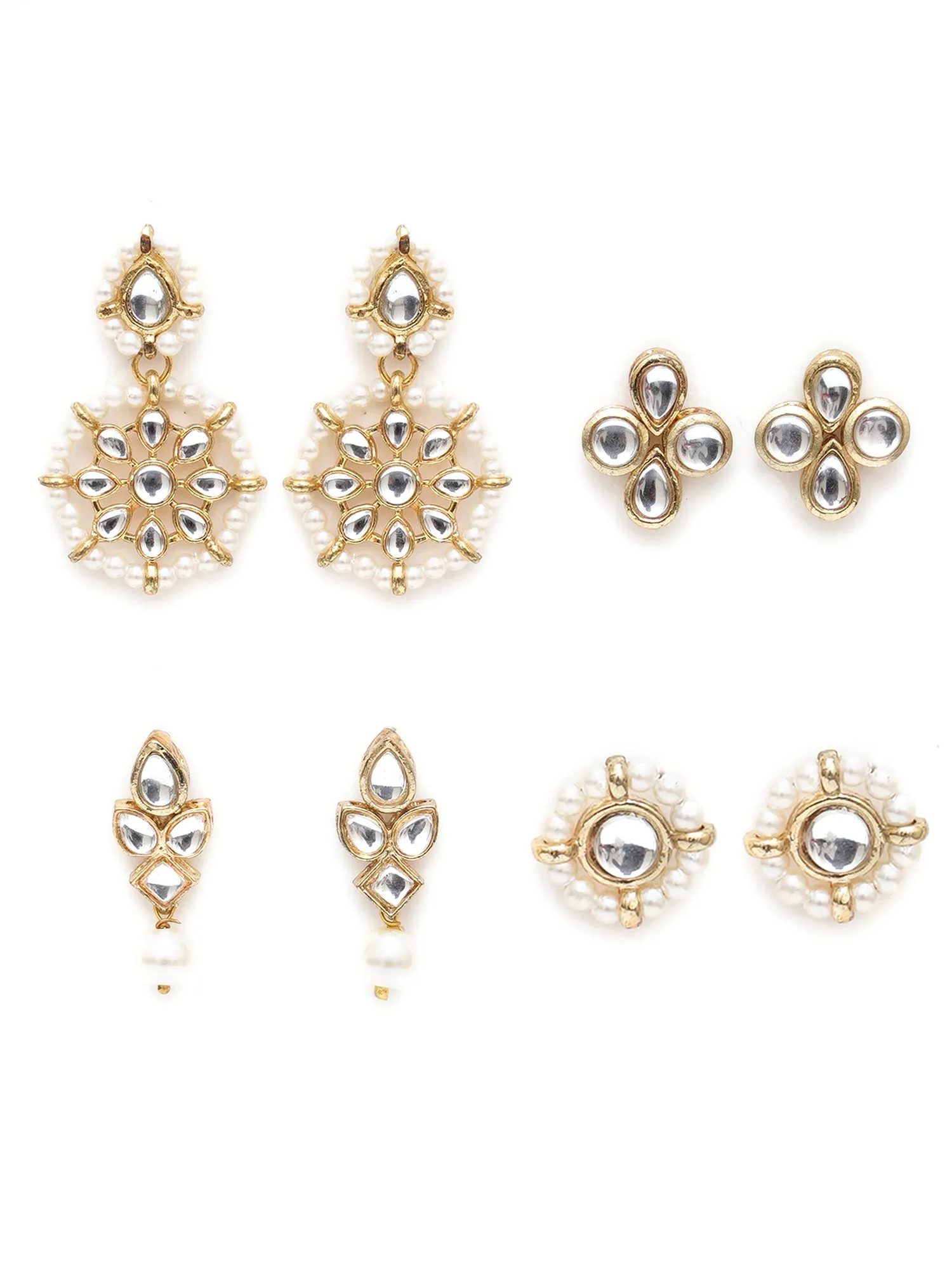 Karatcart Set of 4 Handcrafted Kundan Earrings Combo for Women