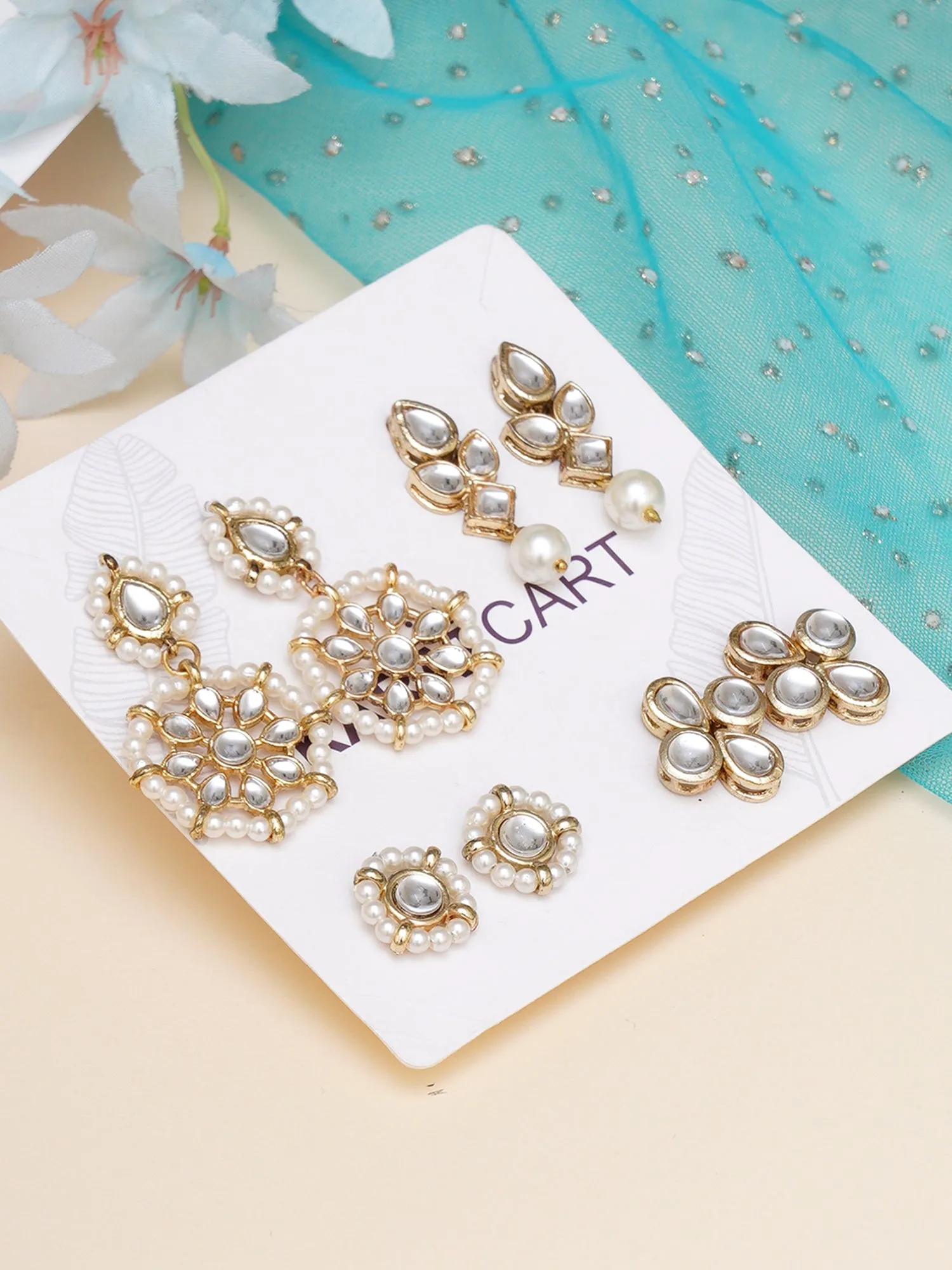 Karatcart Set of 4 Handcrafted Kundan Earrings Combo for Women