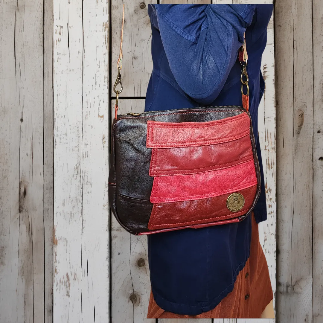 Karol Collared Red Leather Shoulder Bag