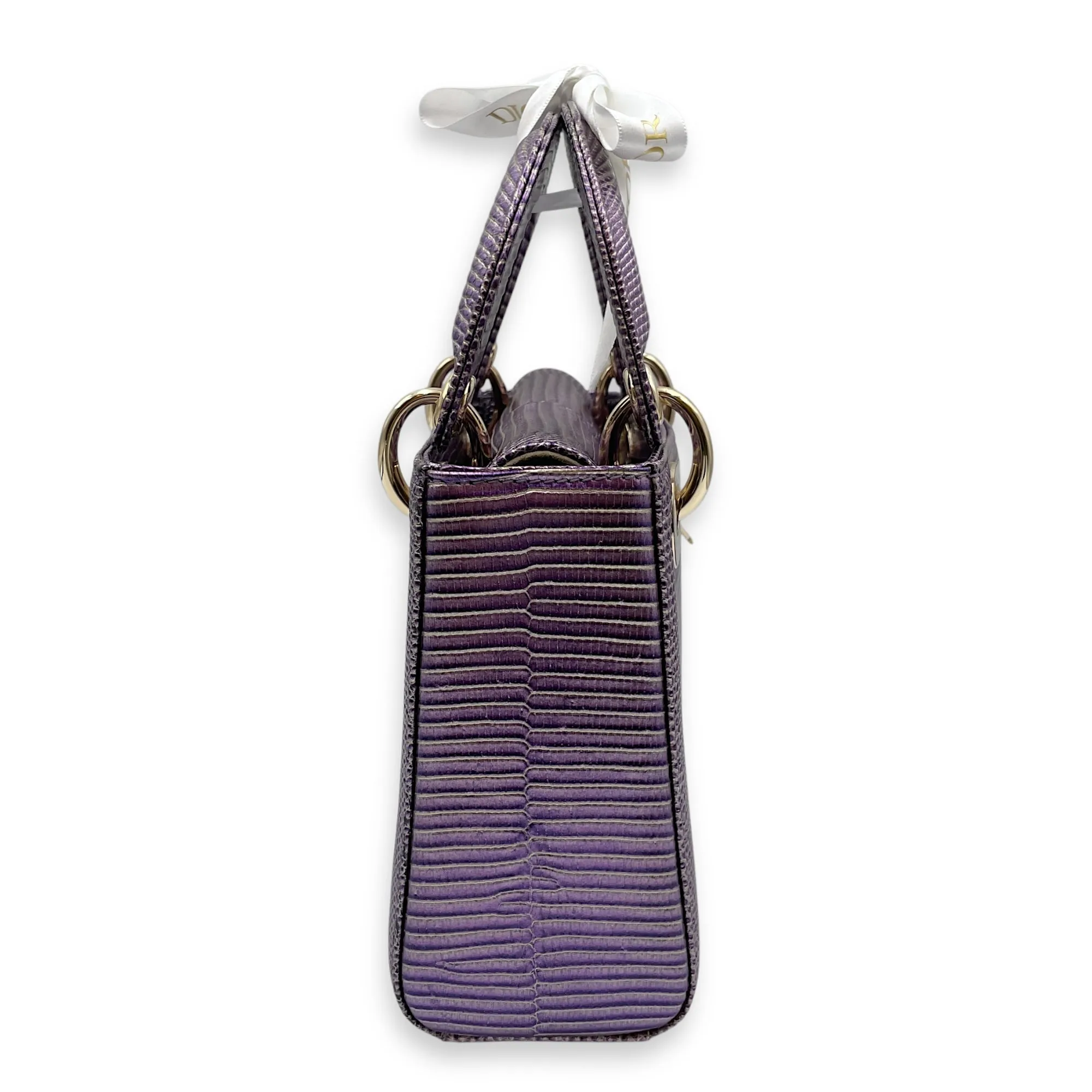 Lady Dior Mini 17cm Metallic Lilac Top Handle Bag in Lizard, Gold hardware
