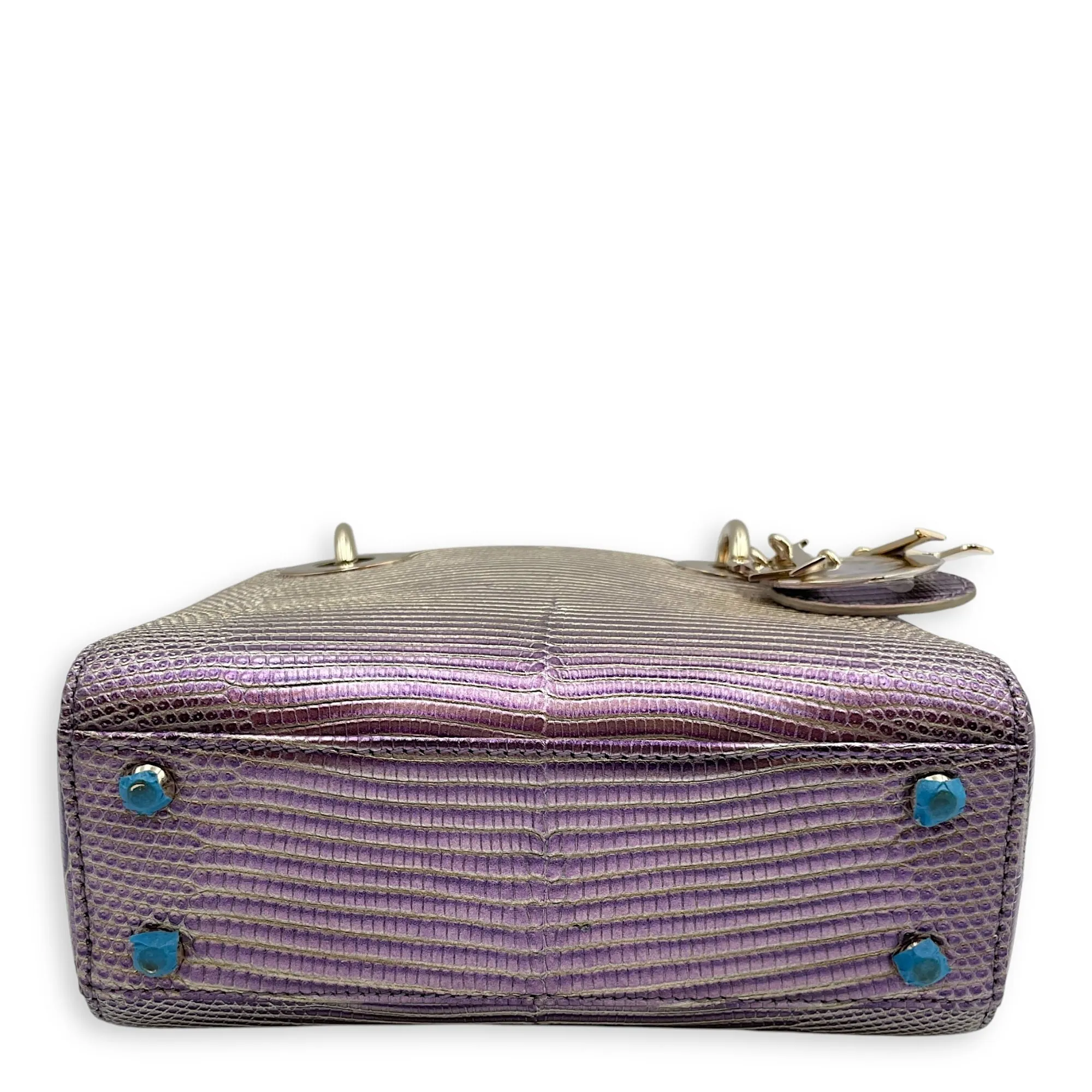 Lady Dior Mini 17cm Metallic Lilac Top Handle Bag in Lizard, Gold hardware