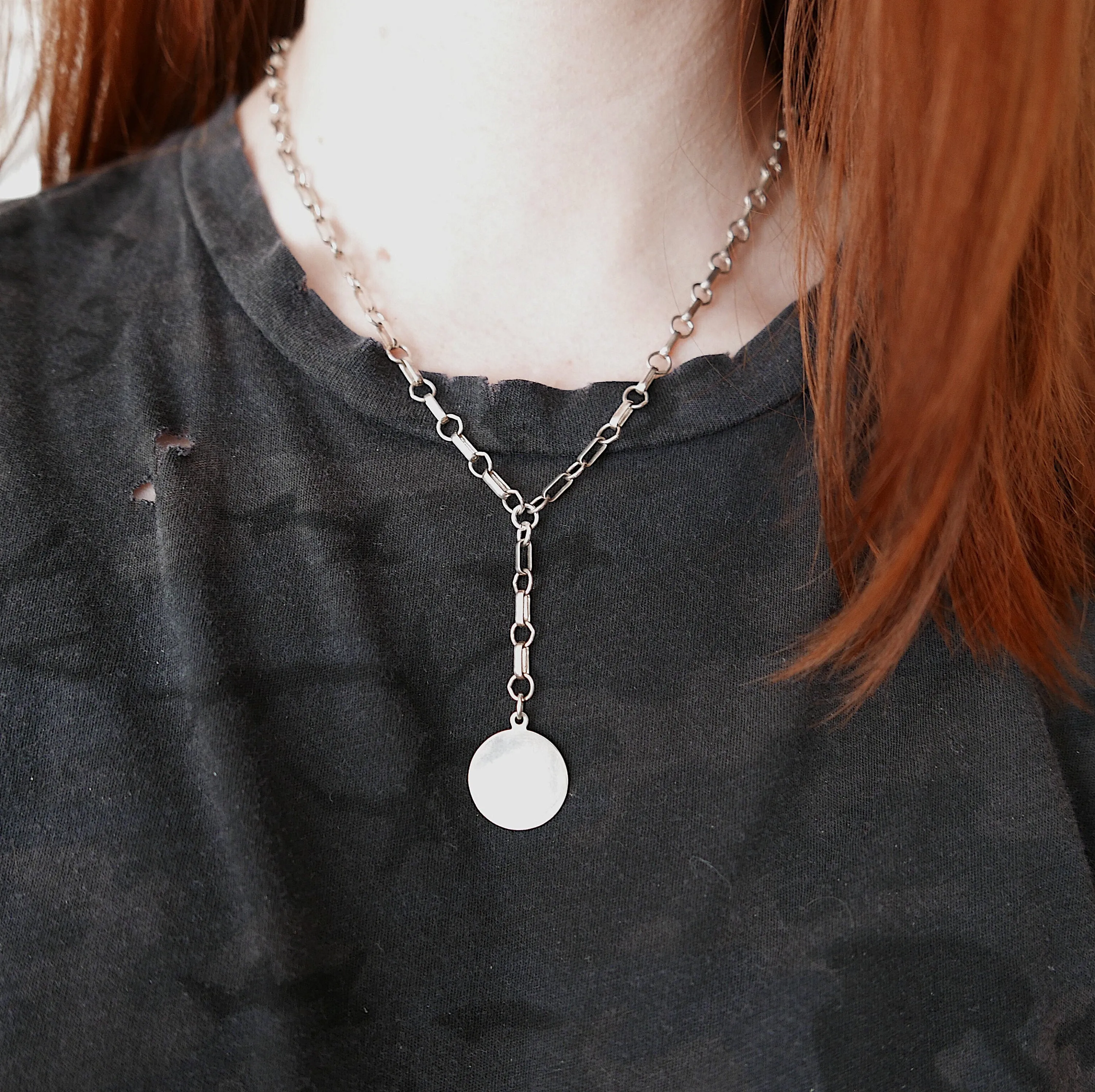 Large Coin Chain Lariat Necklace