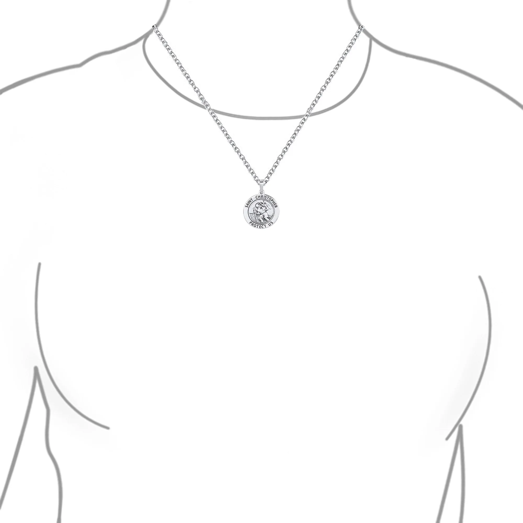 Large Saint Christopher Pendant Necklace Patron of Safe Travel Sterling Silver