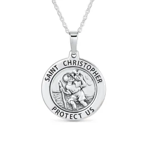 Large Saint Christopher Pendant Necklace Patron of Safe Travel Sterling Silver