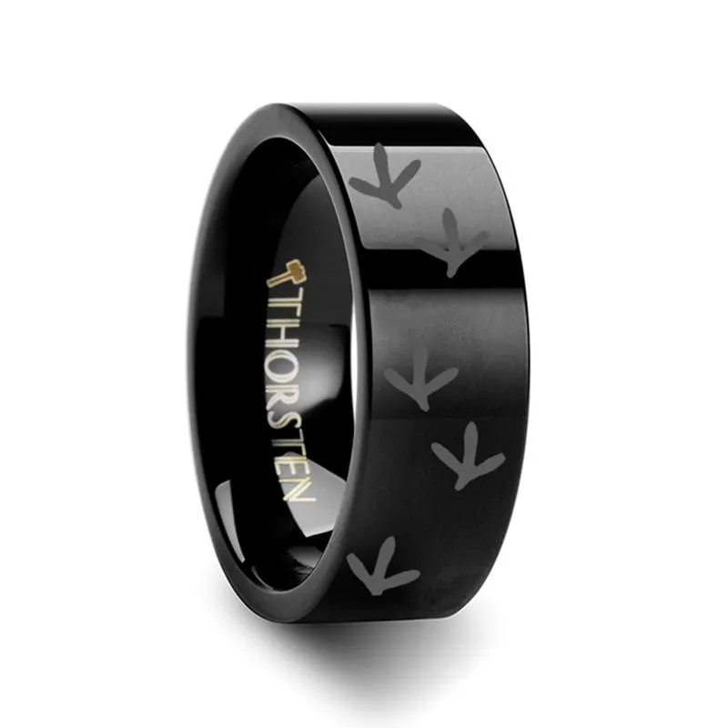 Laser Engraved Black Tungsten Wedding Ring for Men and Women with Quail Bird Track Print - 4MM - 12MM