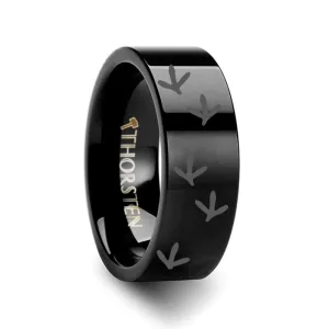 Laser Engraved Black Tungsten Wedding Ring for Men and Women with Quail Bird Track Print - 4MM - 12MM
