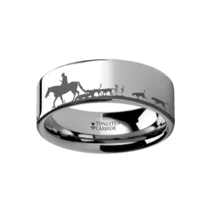 Laser Engraved Fox Hunt Hunting Design Flat Tungsten Carbide Couple Matching Ring - 4MM - 12MM