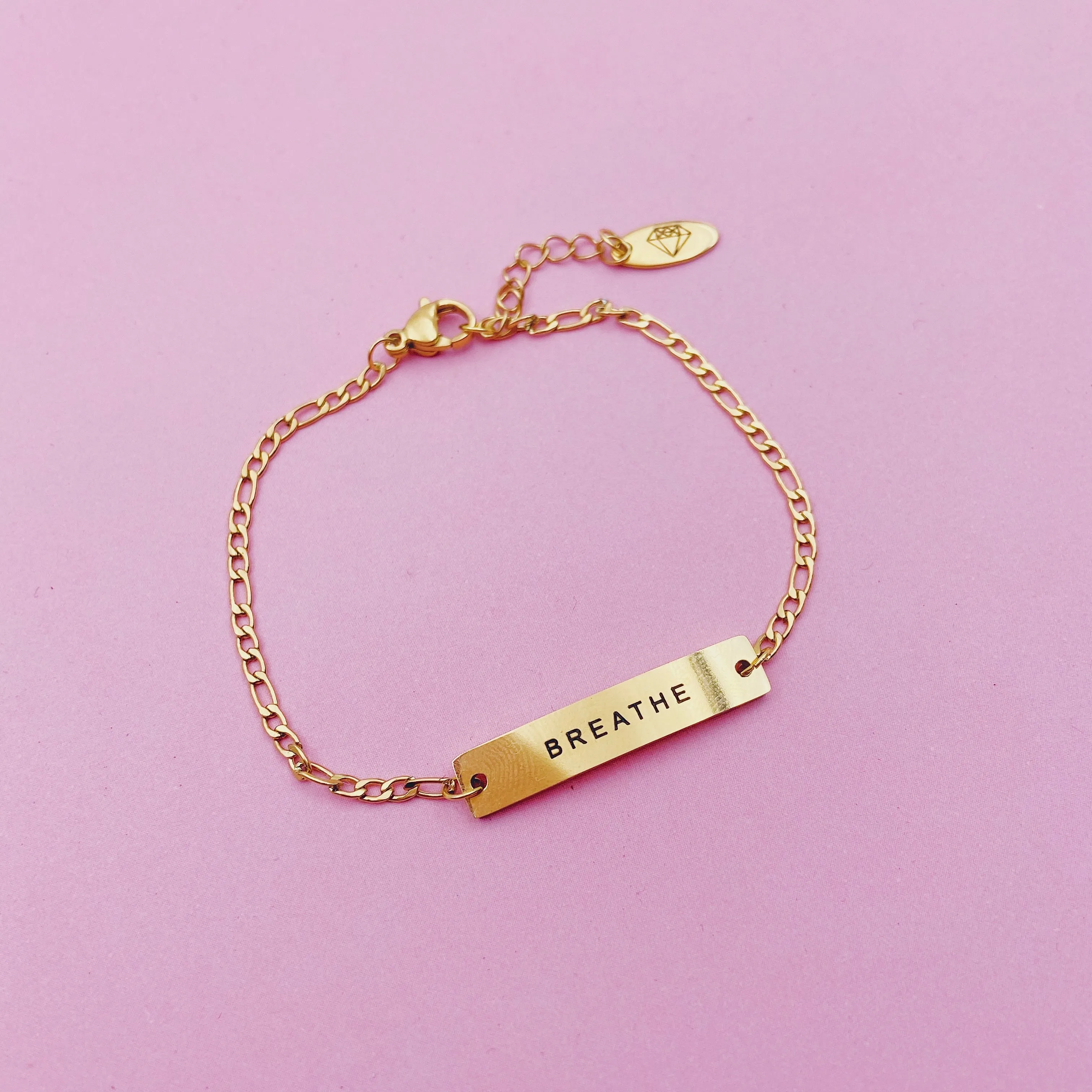 Lazer Engraved Custom Bar with Figaro Chain Bracelet