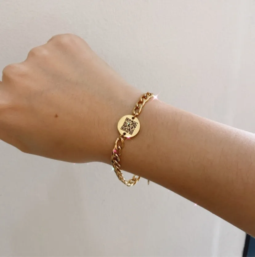 Lazer Engraved Custom Disc with Thick Curb Chain Bracelet
