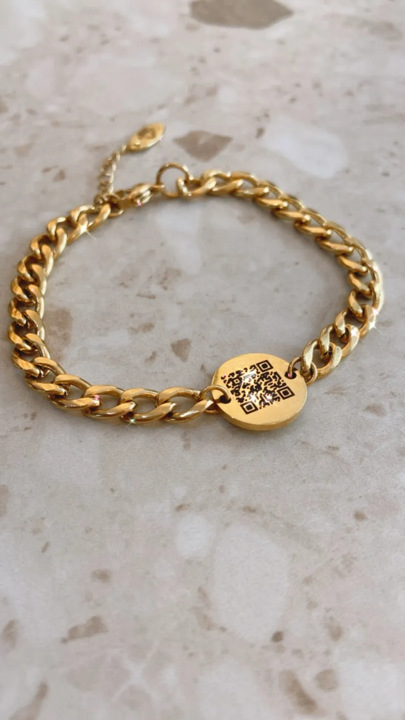 Lazer Engraved Custom Disc with Thick Curb Chain Bracelet
