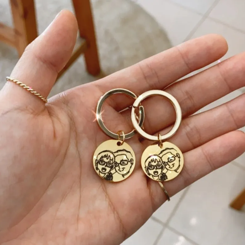 Lazer Engraved Disc Keychain - LINE ART
