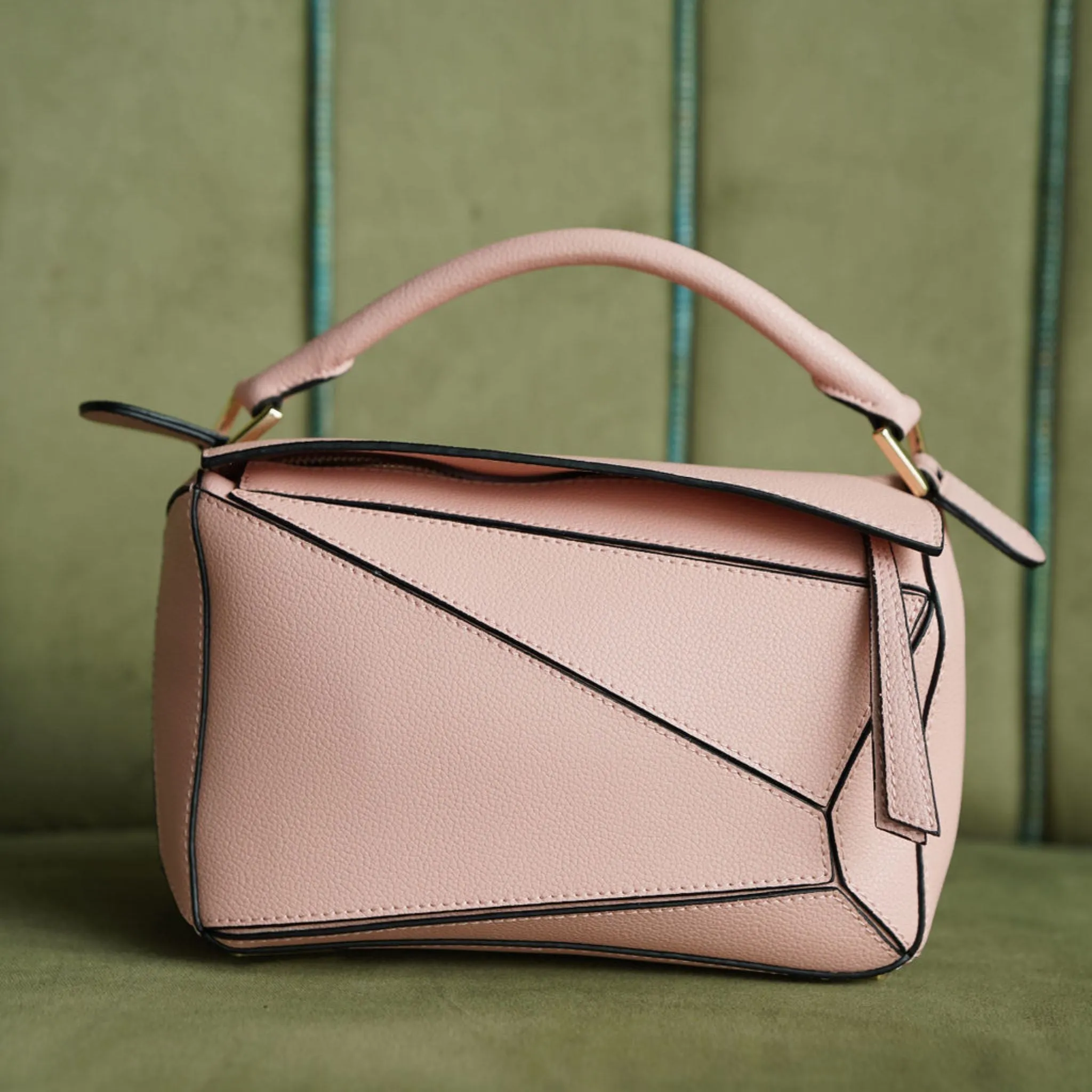 Leather Grab Handle Geometric Bags
