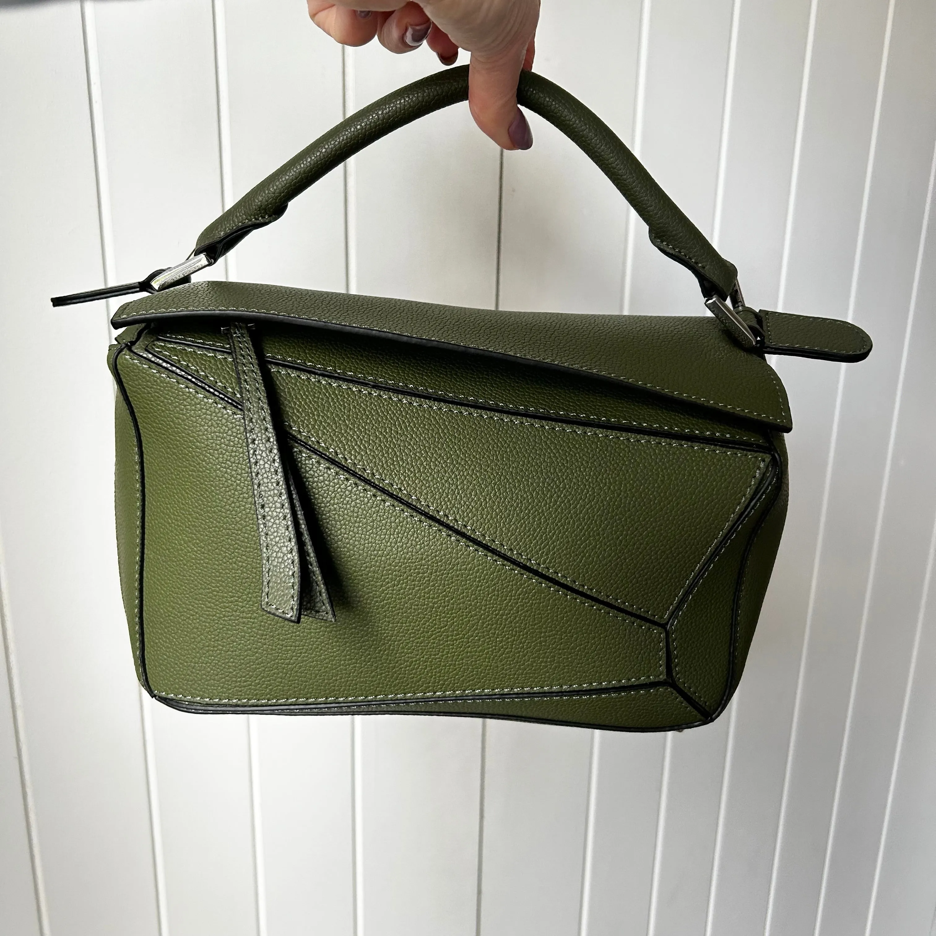 Leather Grab Handle Geometric Bags