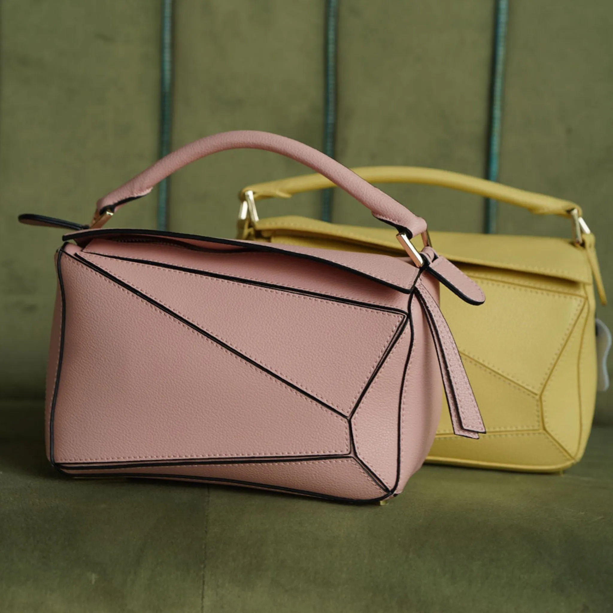 Leather Grab Handle Geometric Bags
