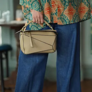Leather Grab Handle Geometric Bags