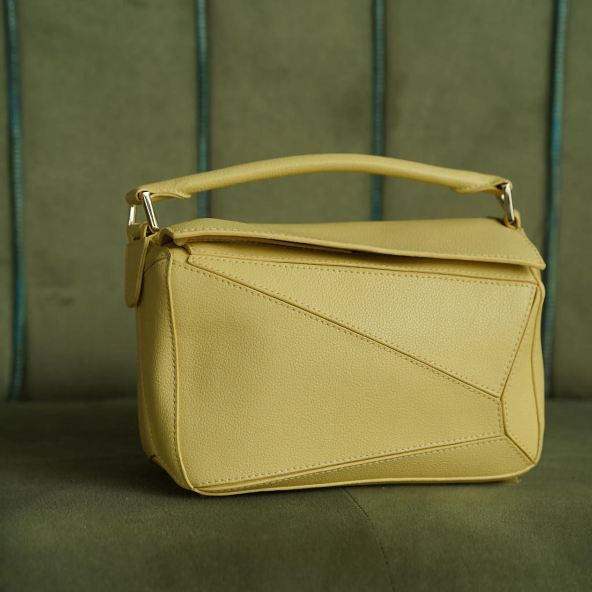 Leather Grab Handle Geometric Bags