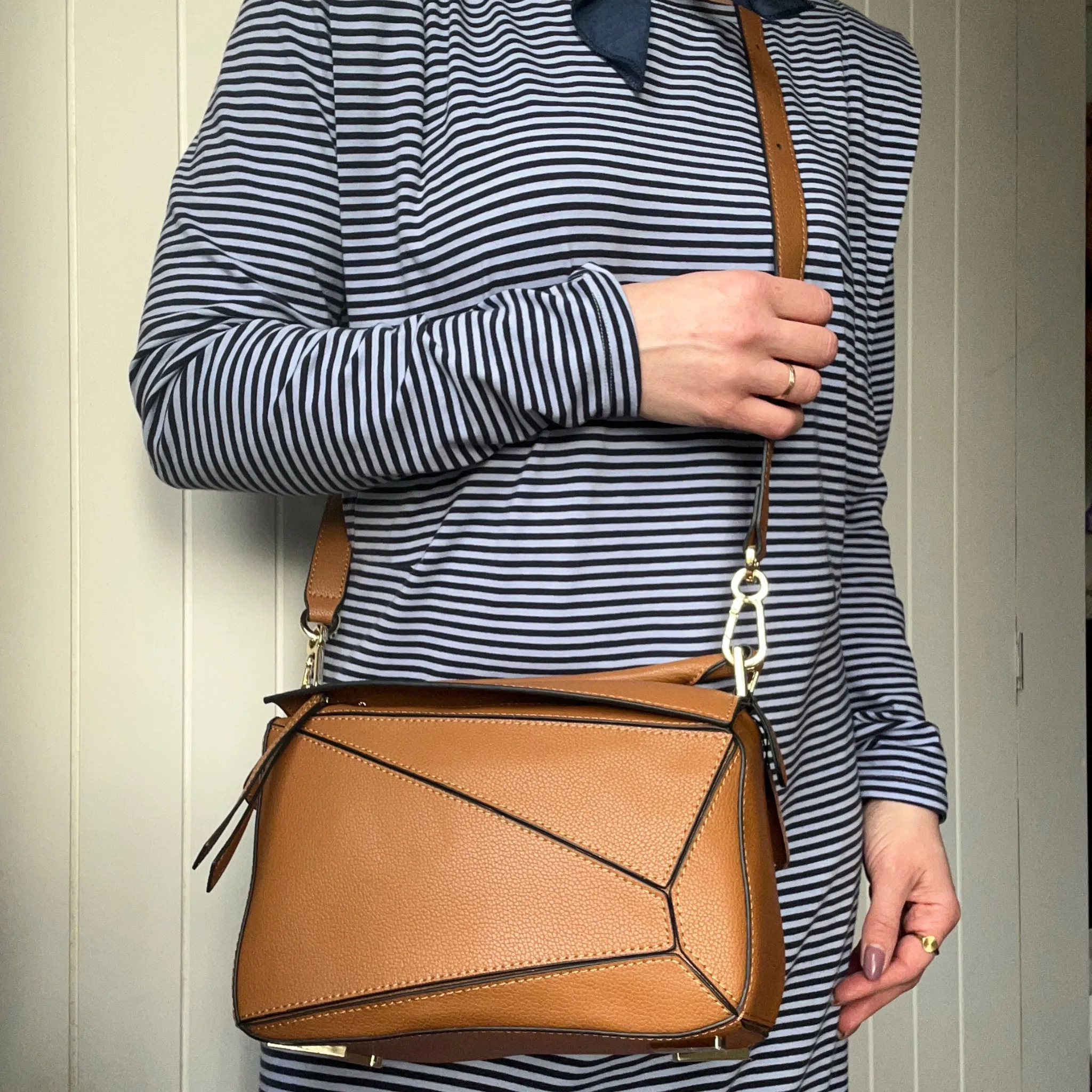 Leather Grab Handle Geometric Bags