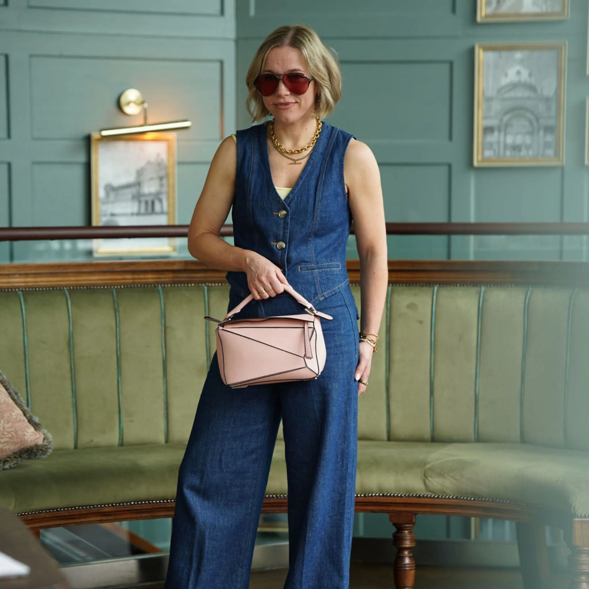 Leather Grab Handle Geometric Bags