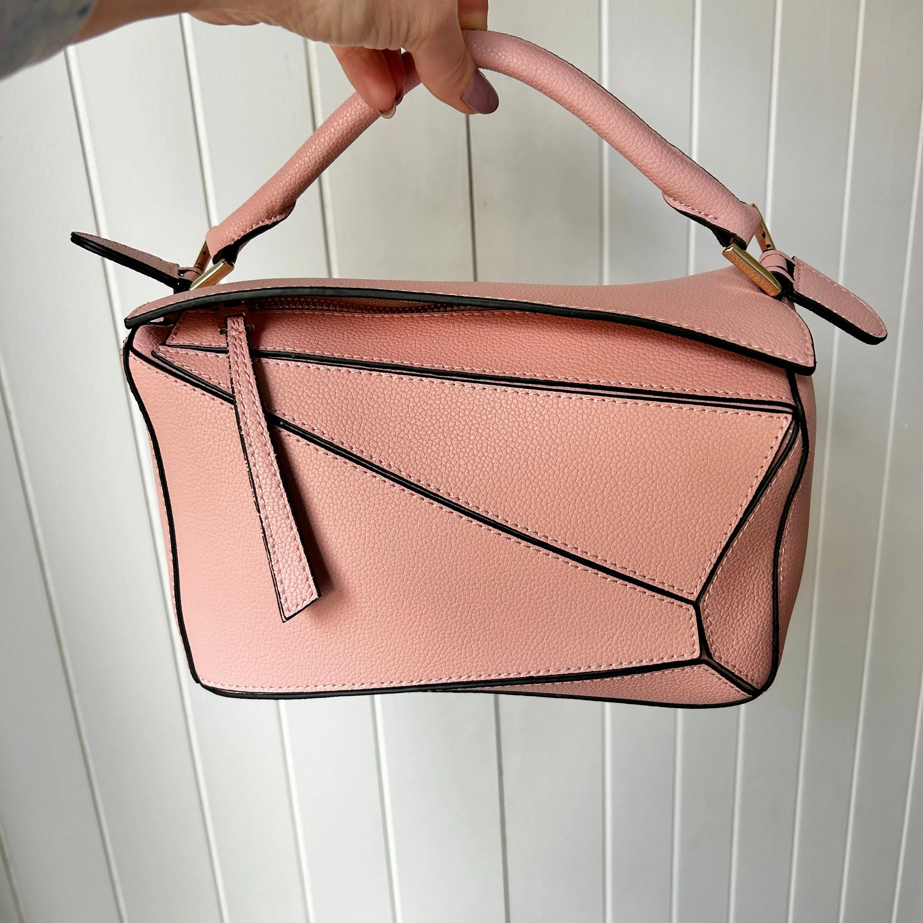 Leather Grab Handle Geometric Bags