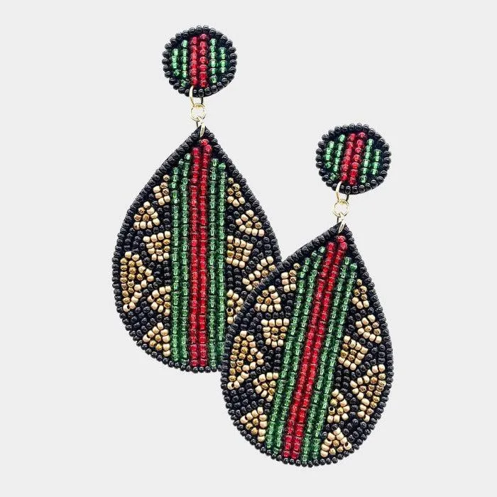 Leopard Pattern Color Block Seed Beaded Earrings
